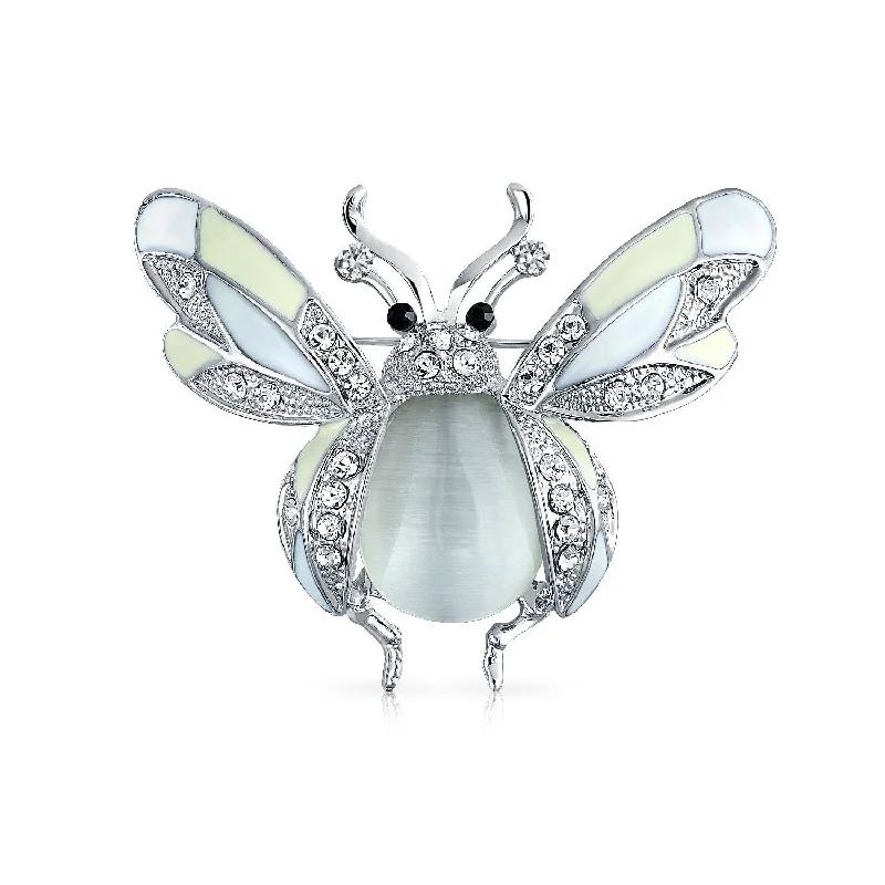 Sapphire gem brooches-White Yellow Dragonfly Firefly Queen Bee Butterfly Brooche Pin Silver Plated Brass