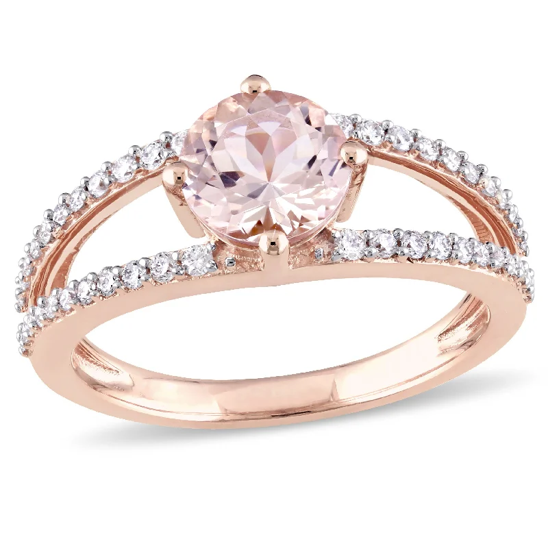 Ruby gem rings-Mimi & Max 1 1/6ct TGW Morganite 1/3ct TW Diamond Split Shank Ring 14k Rose Gold