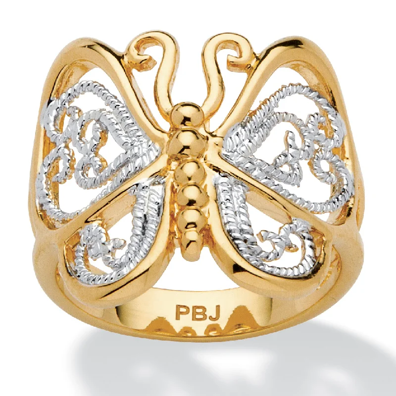 Raven design rings-Filigree Butterfly Ring in 18k Gold-Plated