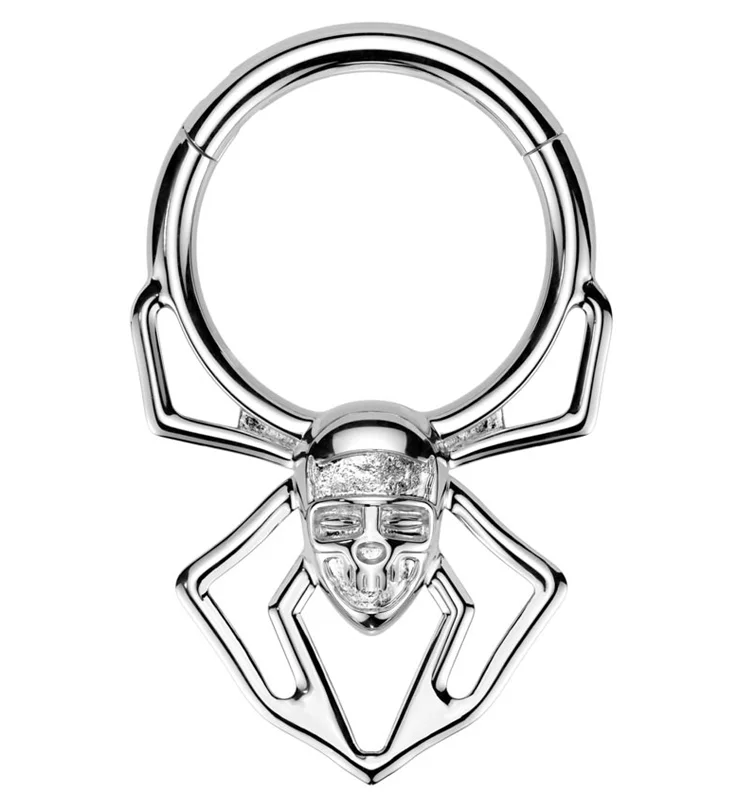 Round gem rings-Skull Face Spider Stainless Steel Hinged Segment Ring