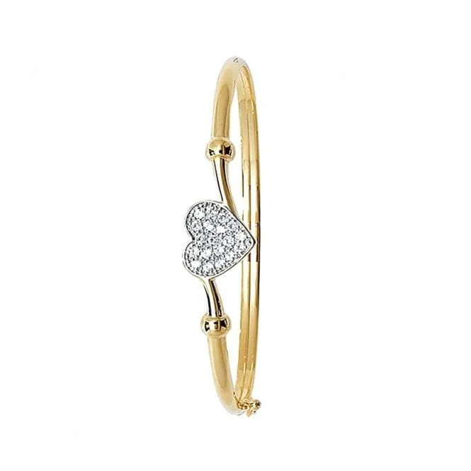 Pinch clasp bracelets-9CT Yellow Gold Baby Heart Bangle with Zirconia Stones BN349B