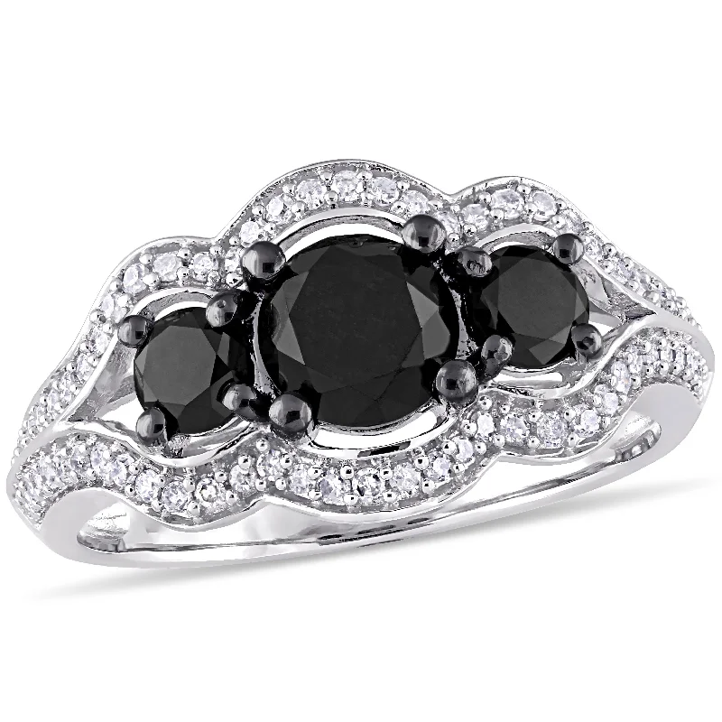 Warm wood rings-Mimi & Max 1 3/4ct TW Black & White Diamond 3-Stone Engagement Ring 10k White Gold