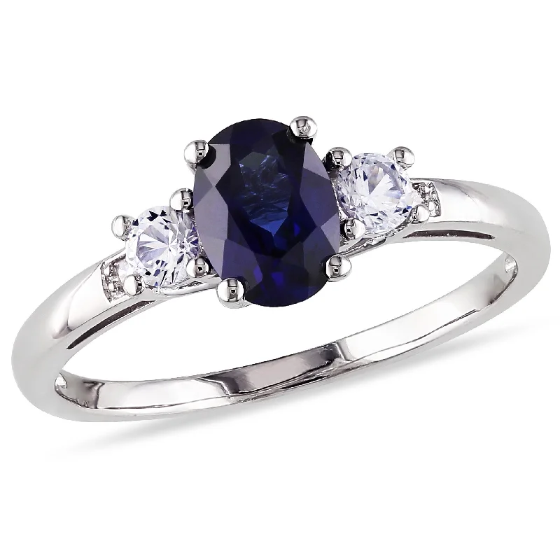 Twilight gothic rings-Mimi & Max 1 3/5ct TGW Created Blue White Sapphire 3-Stone Ring Diamond Accents 10k White Gold