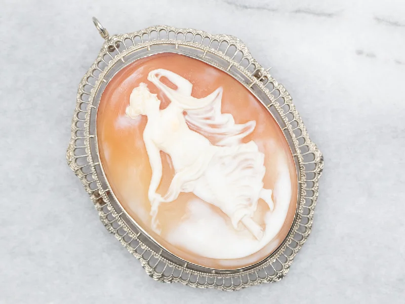 Lace-inspired brooches-Large Cameo Brooch or Pendant with Filigree Frame