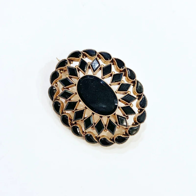 Celestial theme brooches-Estate Collection Brooch - 14K Faceted Black Onyx Mourning