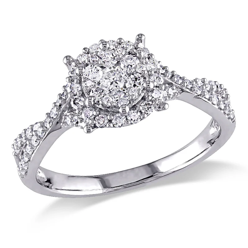 Straw style rings-Mimi & Max 1/2ct TW Halo Diamond Engagement Ring 10k White Gold