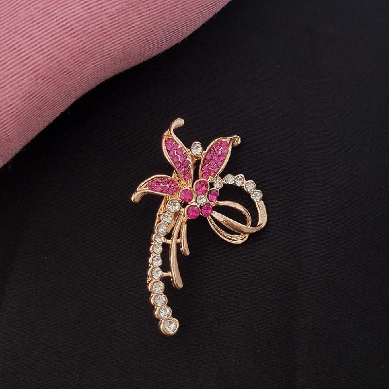 Butterfly motif brooches-Mahi Rose Gold Plated Trendy Floral Pink and White Crystals Brooch / Saree Pin for Women (BP1101114ZPin)