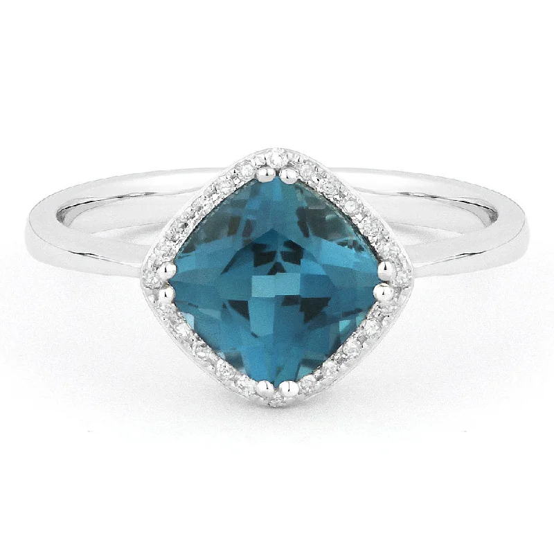 Solid band rings-14K White Gold,london Blue Topaz Ring