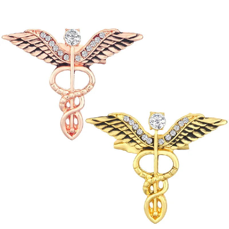 Antique gold brooches-Mahi Combo of 2 Caduceus Doctor's Brooch Lapel / Brooch Pin for Men  (CO1105601M)