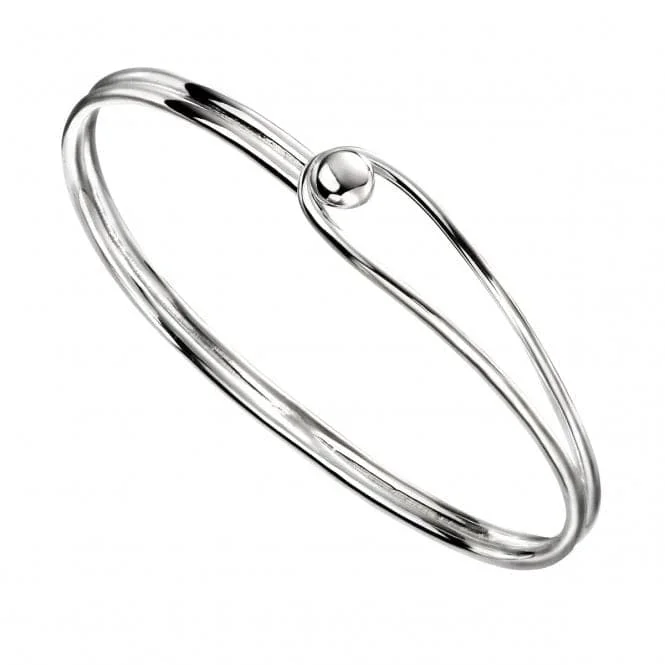 Ripple theme bracelets-Beginnings Sterling Silver Oval With Feature Ball Clasp Bangle B5079