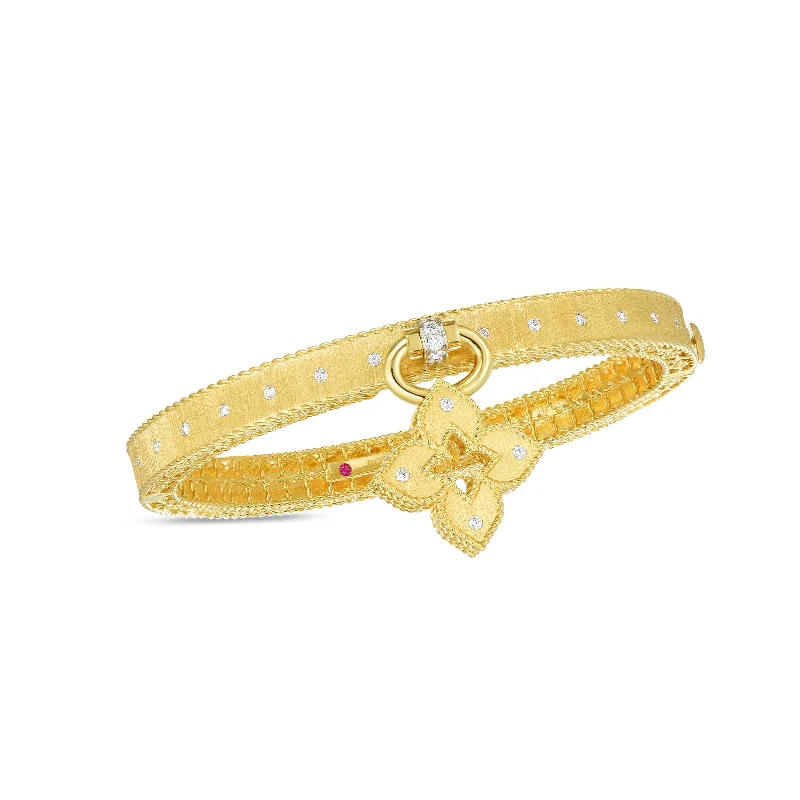 Clear quartz bangles-Roberto Coin Venetian Princess Diamond Bangle with Charm in 18K Yellow Gold