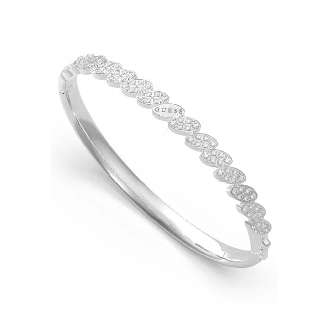 Beaded cluster bracelets-Ladies Rhodium Plated Leaf Crystals Bangle UBB01335RHL