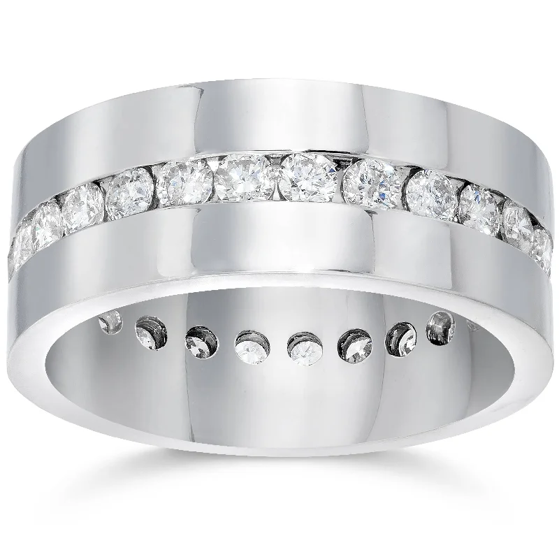 Fine stone rings-Mens 1 1/10ct Diamond Eternity Comfort Wedding Band 14k White Gold Ring