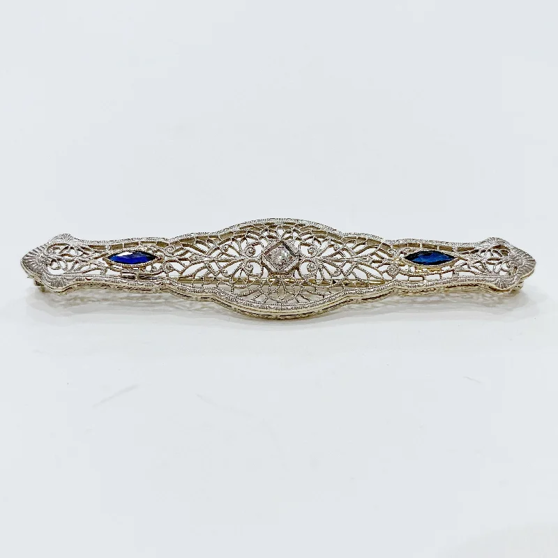 Tassel detail brooches-Estate Collection Brooch - Diamond, Sapphire & 14K White Gold