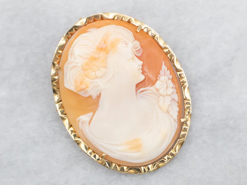 Crescent moon brooches-Vintage 18K Gold Cameo Brooch or Pendant