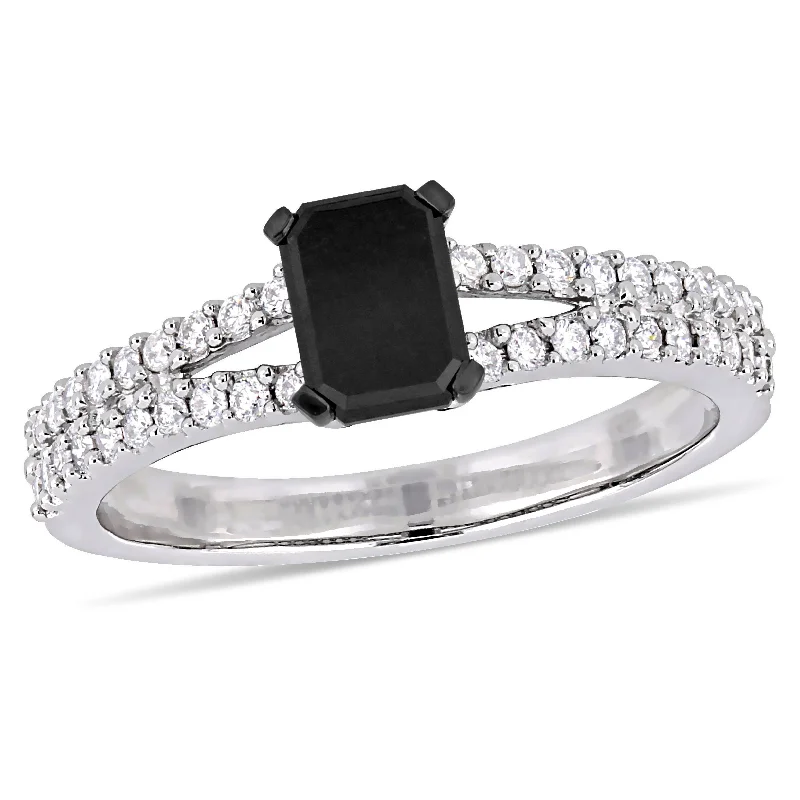 Graceful art rings-Mimi & Max 1ct TW Black Emerald Diamond Split Shank Engagement Ring 14k White Gold