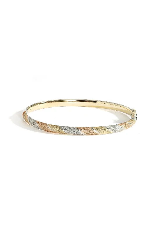 Light enamel bracelets-9ct Yellow Gold & Sterling Silver Bonded 3 Colour Bangle