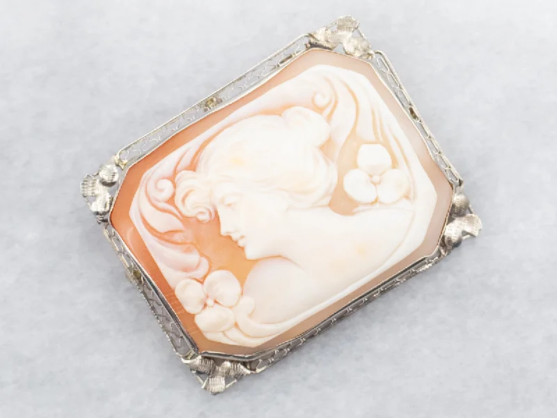 Rustic wooden brooches-Lovely Antique Rectangle Cameo Brooch or Pendant