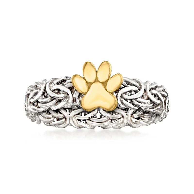 Gothic style rings-Ross-Simons Sterling Silver and 14kt Yellow Gold Paw Print Byzantine Ring