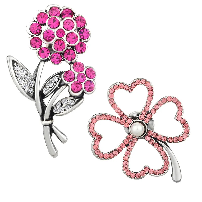 Bamboo style brooches-Mahi Combo of Floral Wedding Brooch / Lapel Pin with Pink, White Crystals for Women (CO1105471R)