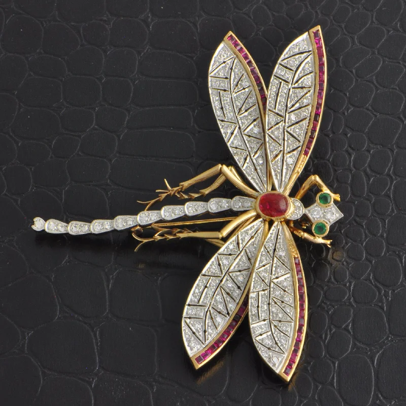 Antique silver brooches-VIntage Platinum and Yellow Gold Dragonfly Brooch