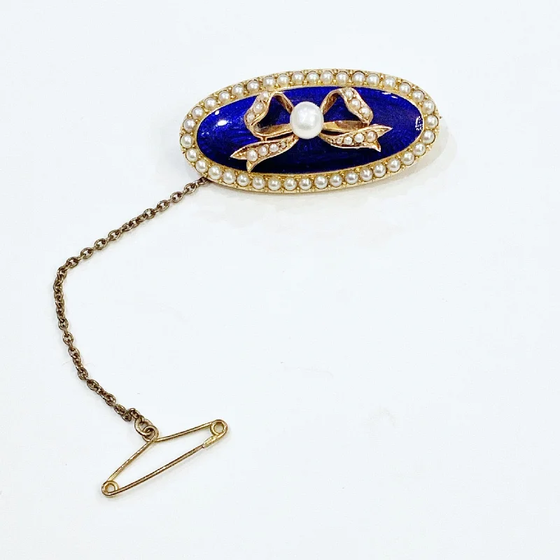 Geometric shape brooches-Estate Collection Brooch - Georgian Gold & Enamel Pearl