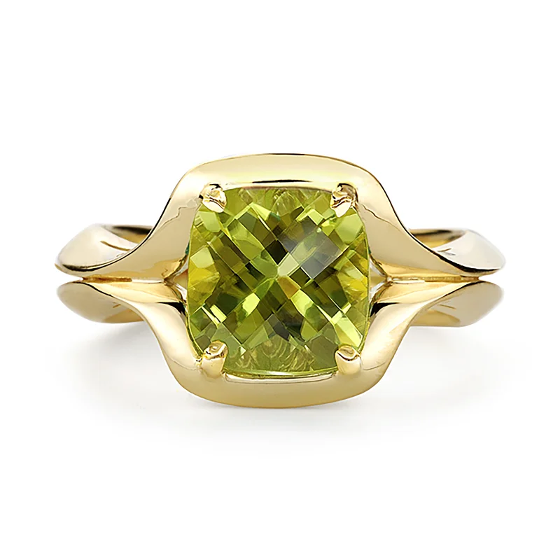 Wide cocktail rings-Duet Peridot and Yellow Gold Ring