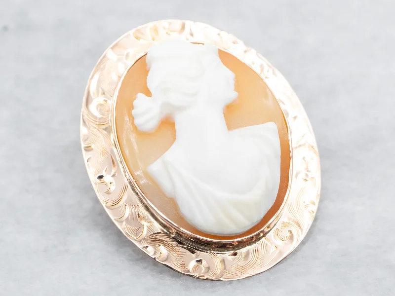 Leather accent brooches-Vintage Gold Cameo Brooch or Pendant