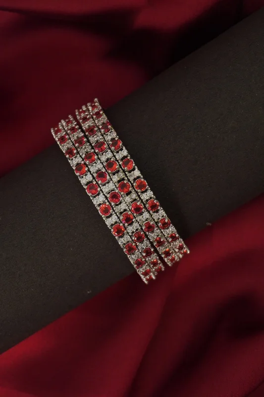 Woven fiber bracelets-Red Hydro Stone American Diamond Bangles