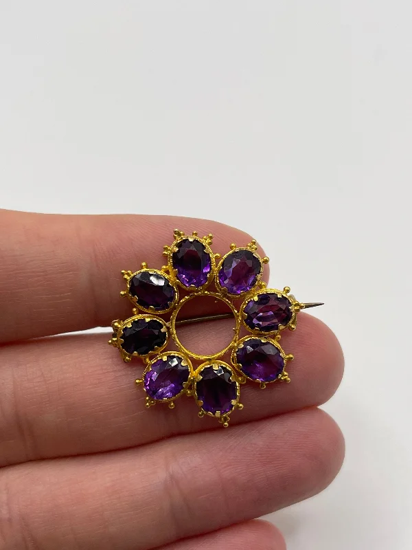 Chunky stone brooches-Antique 15ct gold amethyst brooch