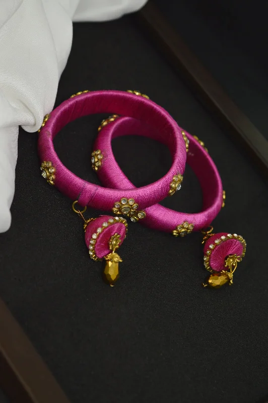 Amethyst bracelets-Magenta Pink Thread Bangle Pair