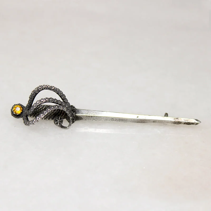 Crescent moon brooches-Tentacled Silver Sword Brooch by Chas. Horner