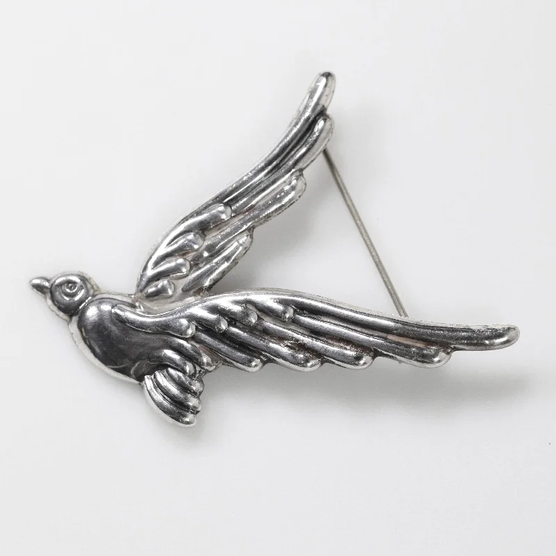 Crystal embellished brooches-Vintage Los Castillo Jewelry | Bird in Flight Taxco Brooch Mexico