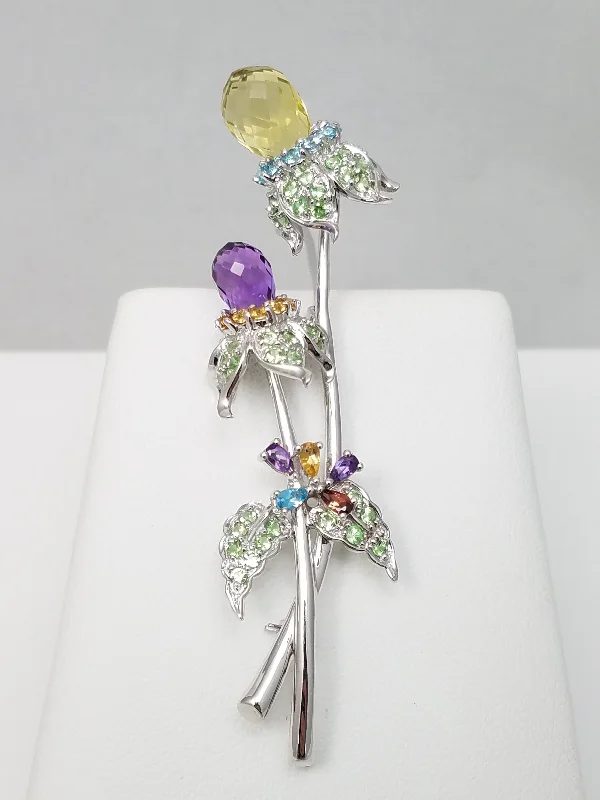 Moroccan style brooches-Extravagant 10k White Gold Natural Gemstone Brooch