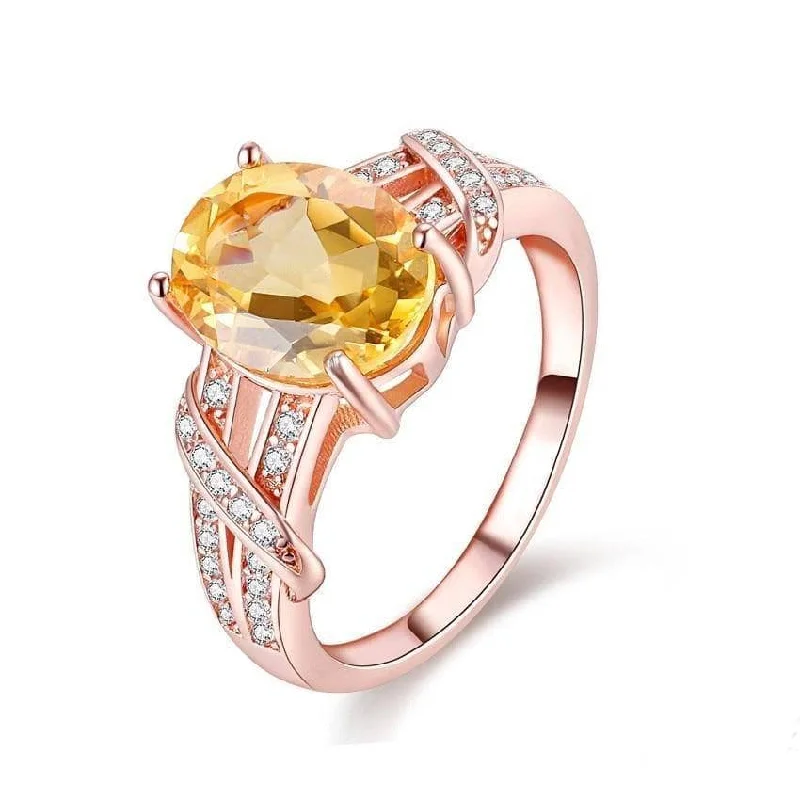 Bold stone rings-2.2ct Natural Citrine Rose Gold Ring