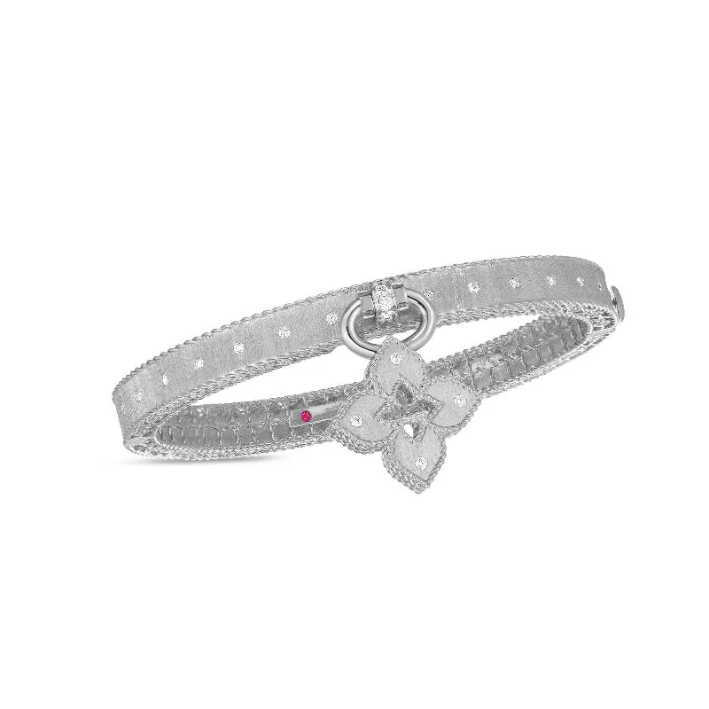 Graceful art bracelets-Roberto Coin Venetian Princess Diamond Bangle with Charm in 18K White Gold