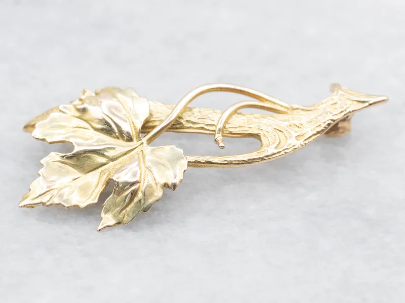 Tribal bead brooches-Vintage Gold Grape Leaf Brooch