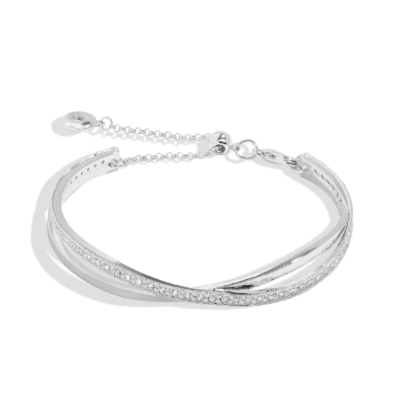 Chiseled metal bangles-Bar Silver Crossover Silver Plated 6cm Bangle 8725