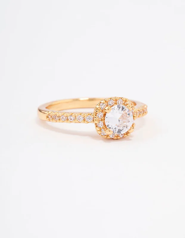 Pure crystal rings-Gold Plated Mini Cushion Cubic Zirconia Engagement Ring