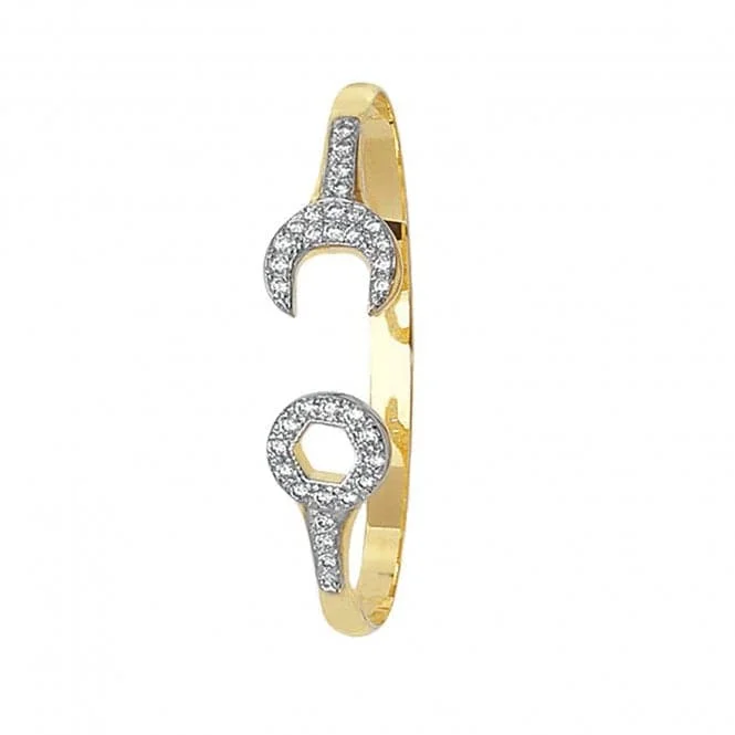 Bold stone bracelets-9ct Yellow Gold Baby Spanner Bangle with Zirconia Stones BN343