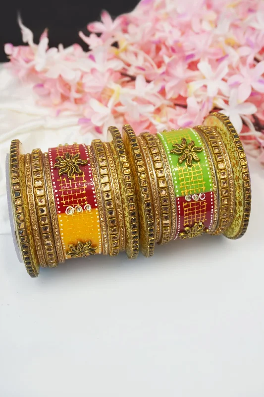 Stone strand bracelets-Antique Gold Plated Kada Bangles