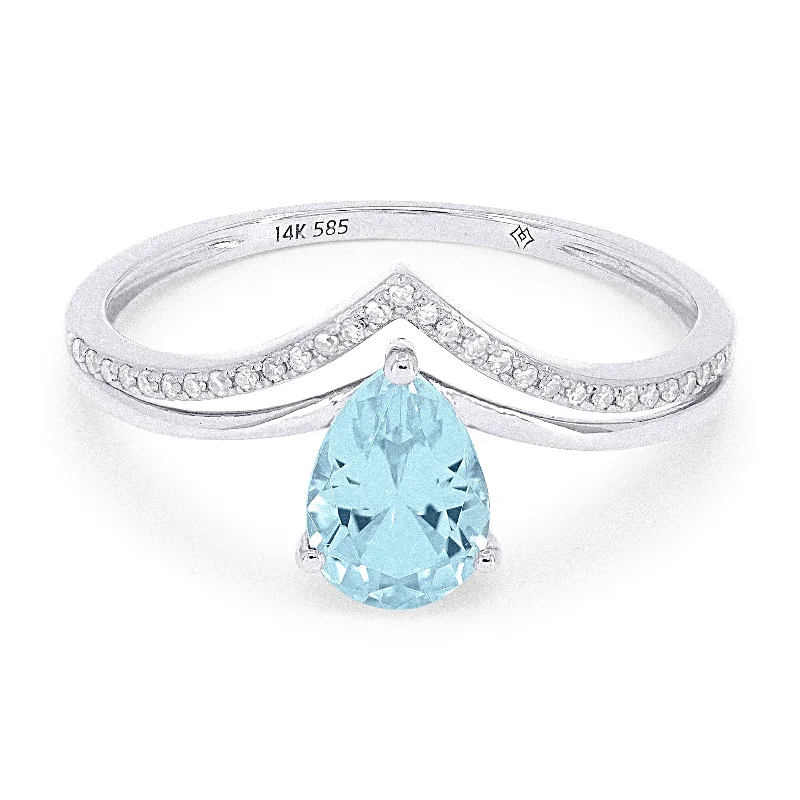 Open frame rings-14K White Gold,blue Topaz Ring