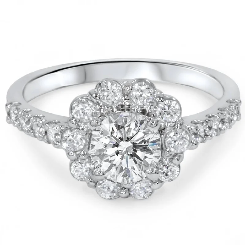 Bold stone rings-2 1/6ct Diamond Halo Engagement Ring 14K White Gold