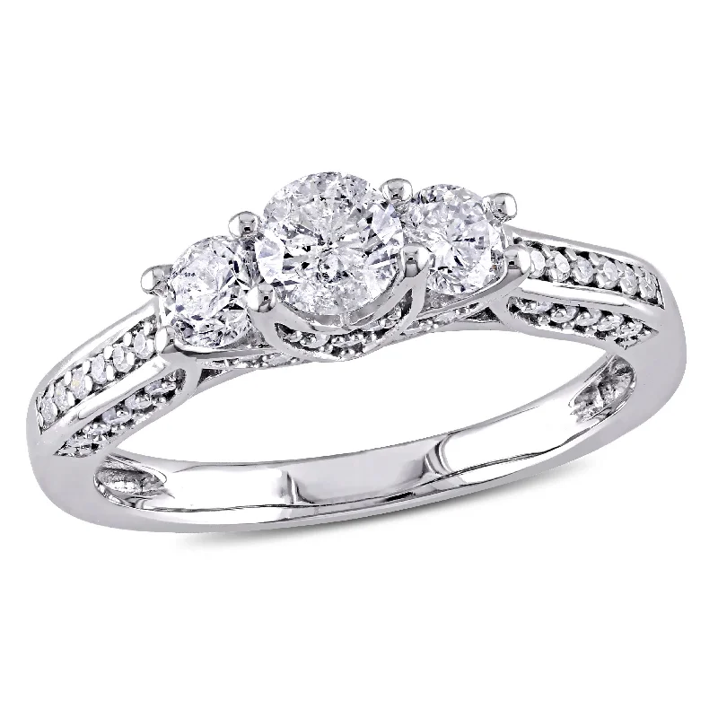 Clear diamond rings-Mimi & Max 1ct TW Diamond 3-Stone Beaded Engagement Ring 14k White Gold