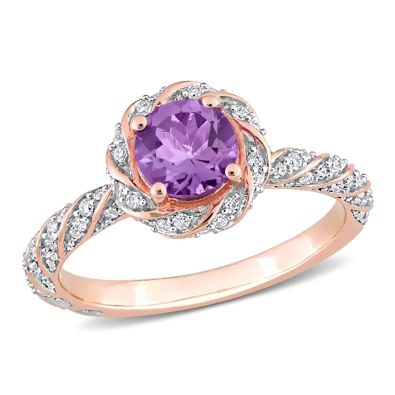 Ripple inlay rings-Mimi & Max 5/8ct TGW Amethyst 1/4ct TDW Diamond Halo Vintage Ring 14k Rose Gold