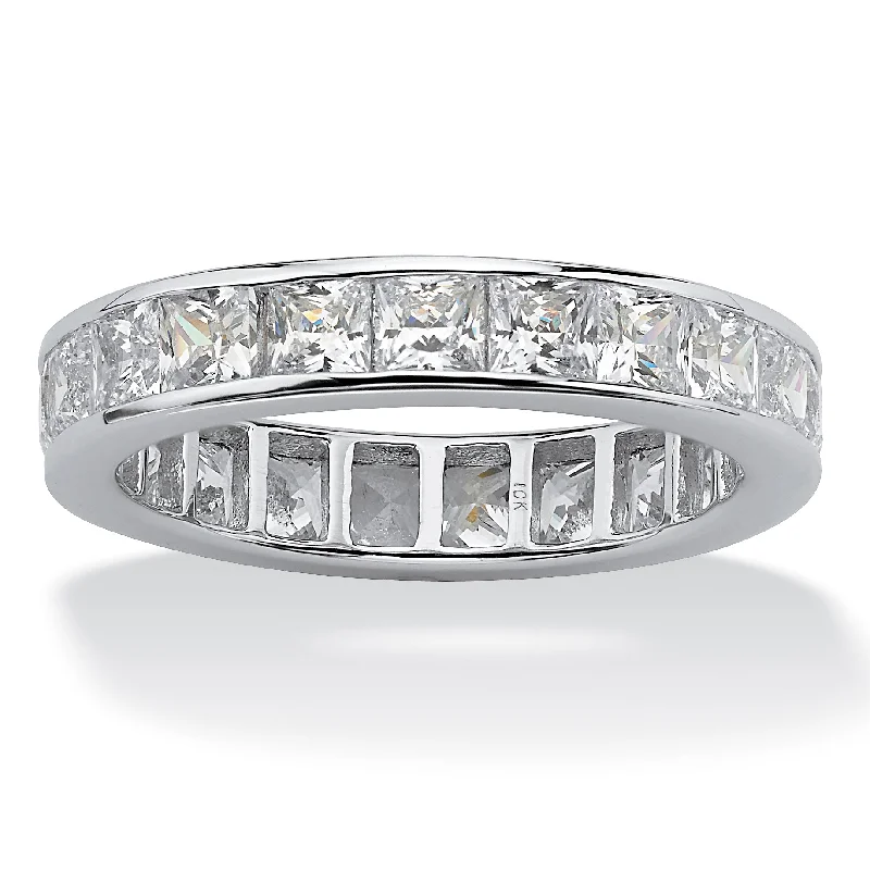 Hope charm rings-5.29 TCW Princess-Cut Cubic Zirconia  Eternity Band in 10k White Gold